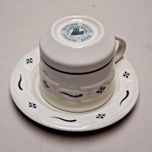 Longaberger Pottery Woven Traditions Heritage Green 8 oz. Cup and Saucer - Picture 5 of 7